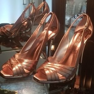 ALDO gold metallic  peep toe chrome heel stilettos